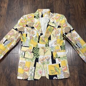 Vintage Paolo Santini Women's Silk Bold Print Blazer Jacket Size 12 Bird Floral